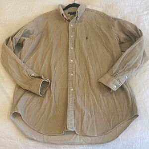 Ralph Lauren corduroy button down shirt khaki tan XL Blaire 100% cotton